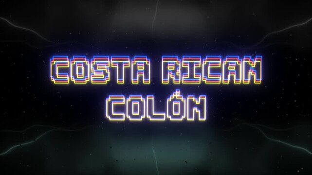 Costa Rican Colón Neon text with retro background