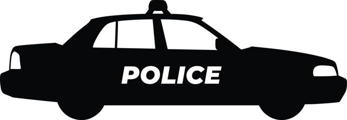 Police car silhouette vector illustration, law enforcement vehicle icon, black patrol automobile side view, emergency transport design, minimal style © MstAfzalun