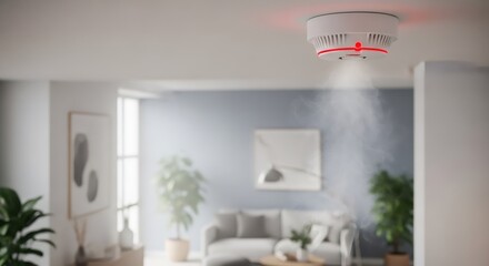 Smoke detector alarm activated in house. Smart home safety and fire protection system. Residential security technology for alert.