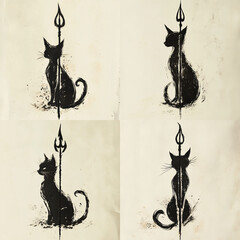 Trident and black cat Tattoo idea sketch