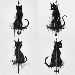 Trident and black cat Tattoo idea sketch