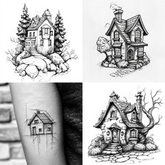 Styled house Tattoo idea sketch