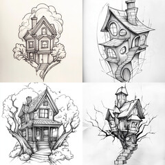 Styled house Tattoo idea sketch