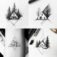 Minimal triangle shape house Tattoo idea sketch