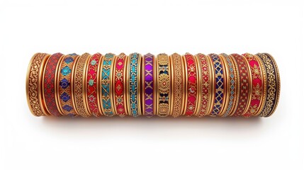 A vibrant assortment of colorful bangles displayed in a cylindrical arrangement