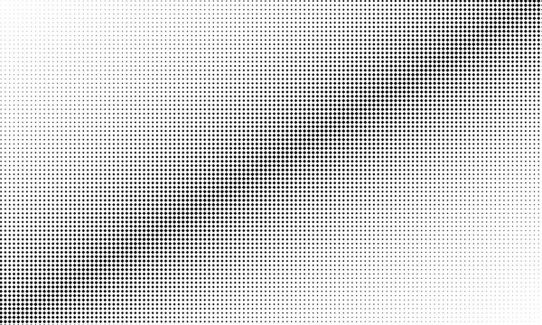 Grunge halftone gradient background with distressed grit and noise. Retro pixelated bitmap texture, black and white vector surface. Anime manga comic overlay design
