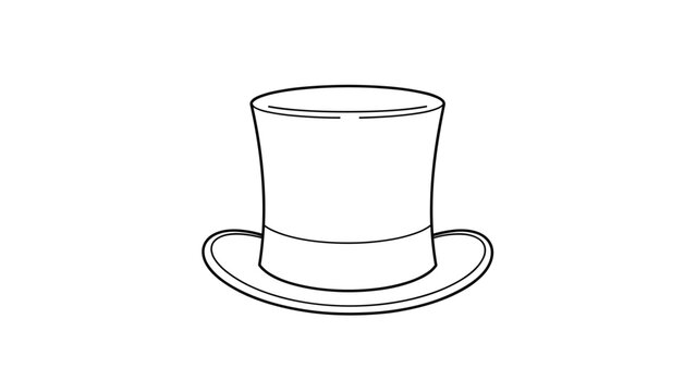 Classic top hat outline drawing representing formal wear elegance and magic shows in simple black and white vector illustration style.