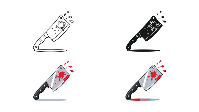 Bloody Butcher Knife Icons with Splatter, Collection of Styles