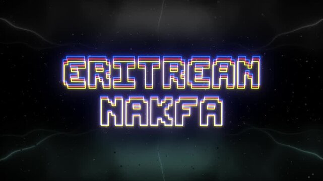 Eritrean Nakfa Neon text with retro background