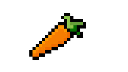 Fototapeta premium Vibrant orange pixel art carrot illustration, featuring a healthy vegetable rendered in a classic 8-bit digital style, perfect for retro gaming themes or healthy eating concepts