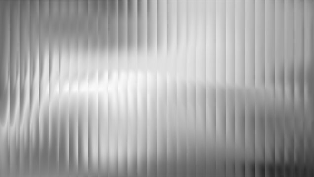 Ribbed metal glass with 3D texture effect, abstract fluted panel vector background, striped gradient and ripple blur