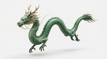 Fototapeta premium A classical Chinese dragon (Long dragon) soars gracefully, long snake-like body with gleaming jade scales
