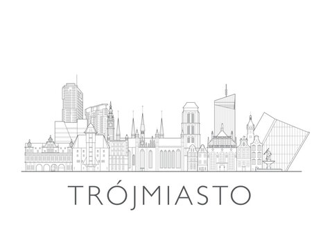 Trójmiasto Poland skyline urban cityscape illustration drawing with landmarks