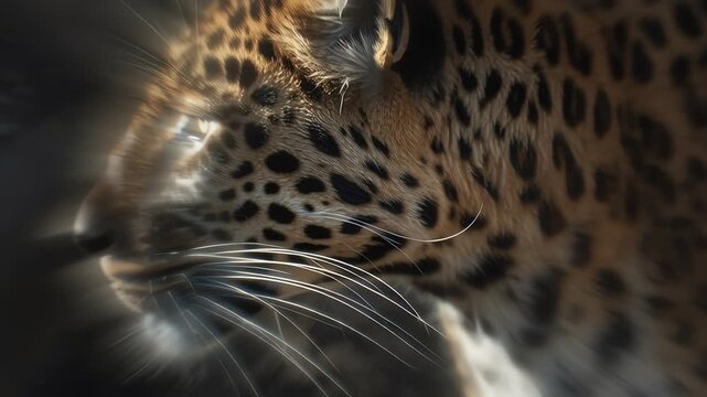 Close up of leopard face looking.