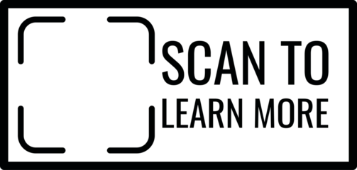 Fotobehang Restaurant QR code black frame, scan viewfinder frame with inscription Scan to learn more, vector sticker mobile scanner, app label  © sabelskaya