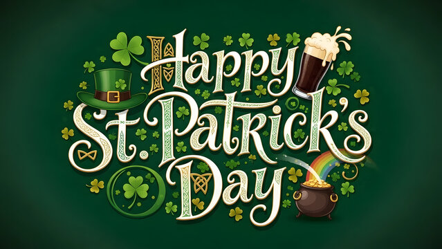 Happy st patrick's day celebration with shamrocks and beer