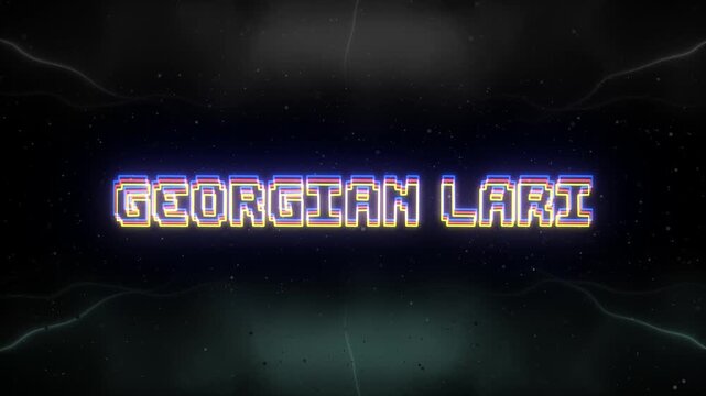 Georgian Lari Neon text with retro background