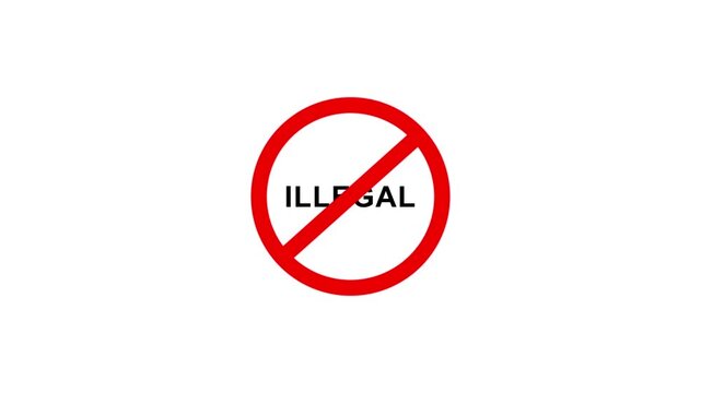 Illegal prohibition warning sign animation on white background. Caution warning symbol, alert, error sign, security protection 4K motion graphic.