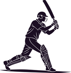Single cricket batsman black silhouette vector flat illustration design.
