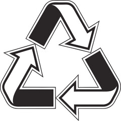 Recycle symbol vector black silhouette on white background. Recycle symbol icon flat vector illustration design.