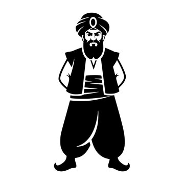 Classic Ali Baba Character Black Silhouette Vector Icon