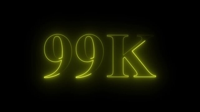 Abstract glowing neon light 99K letter animation. 99K followers or subscribers celebrations. 99k animation neon text effect video motion on black background. 99k Followers Celebration text animation.