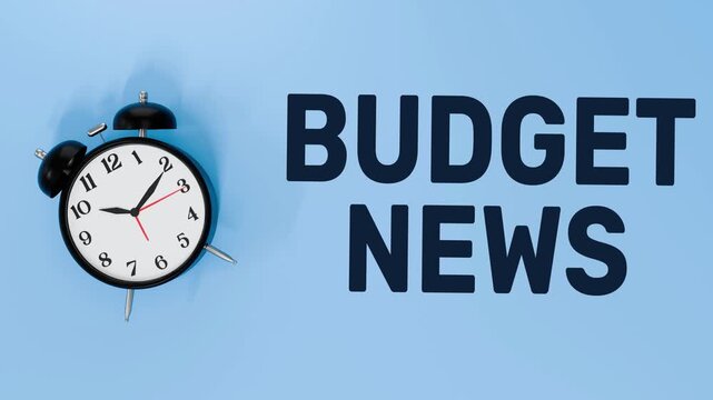 4K 3D Animation of Budget News and Financial Announcement Concept with Clock and Text Design