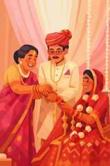 Obraz premium South Asian Wedding Tradition: Blessing Ritual with Bride, Groom and Parents