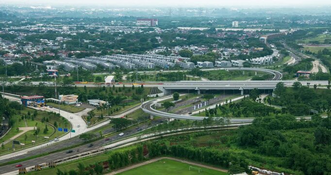Timelapse of a busy highway intersection in Jakarta satellite city - BSD