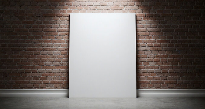 Mockup frame Large white canvas against a brick wall with light perfect for displaying art or text