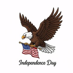 Fototapeta premium American bald eagle flying with usa flag on independence day or memorial day