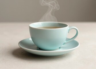 Fototapeta premium Minimalist Herbal Tea Cup with Steam in Pastel Aqua and Negative Space