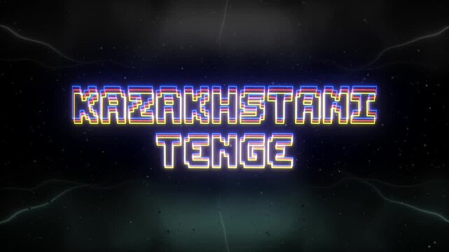 Kazakhstani Tenge Neon text with retro background