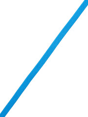 Blue round shoelace cord is isolated, diagonal view.