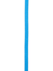 Blue round shoelace cord is isolated, diagonal view.