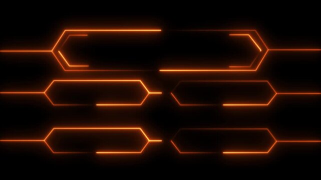 Futuristic HUD interface with glowing neon frames, cyber technology dashboard, sci fi UI panels, digital data display, virtual control elements, abstract hi tech background, seamless loop animati