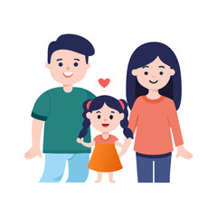 happy cute kid girl with mom and dad .Little black girl playing with parents at home vector icon
