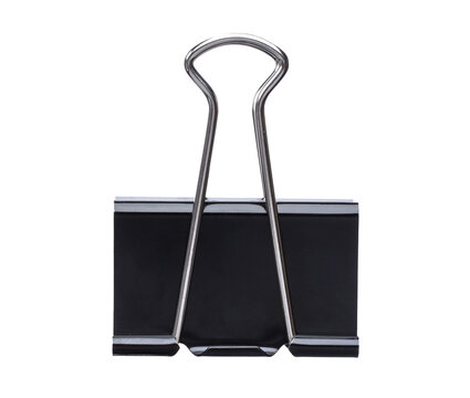 Black paper clip isolated on white background