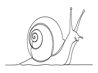 A black and white line drawing of a snail with a large shell and antennae © PNG_Vector Gallery
