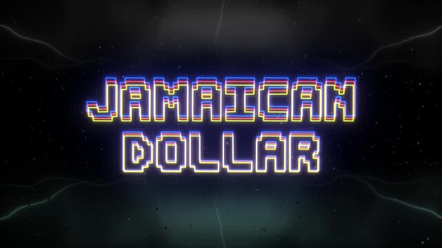 Jamaican Dollar Neon text with retro background