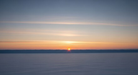 Winter Sunrise over Frozen Horizon with Serene Mood and Golden Hour Lighting in Wide Format for Nature Background.