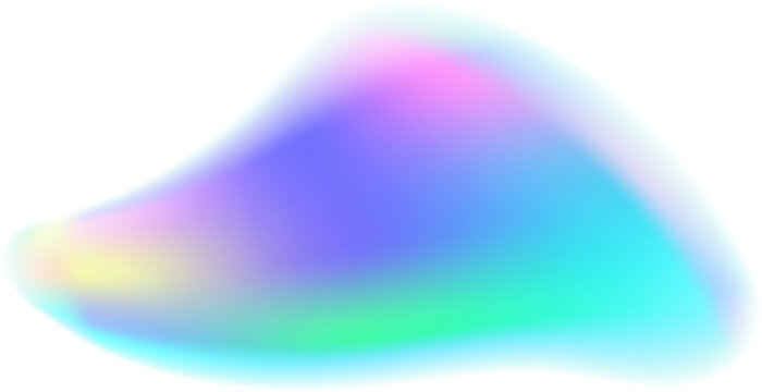 Soft blue fluid shape with glowing aura and pastel waves blended into holographic mesh. Iridescent light texture for trendy modern design.