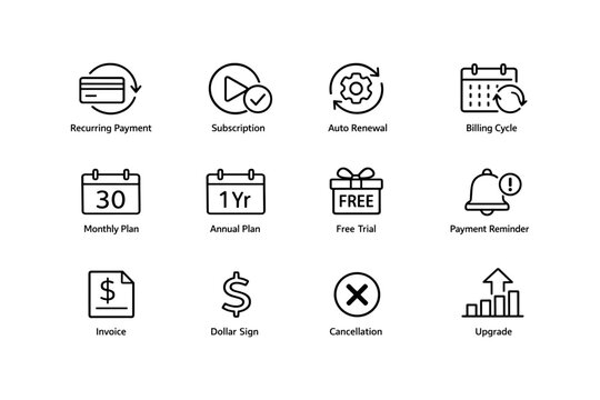 Recurring payment and subscription icons set