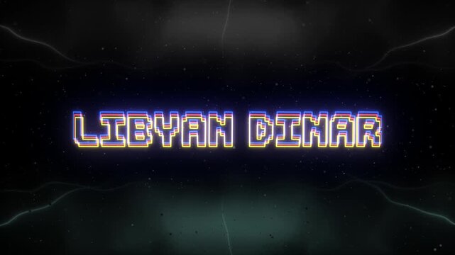 Libyan Dinar Neon text with retro background