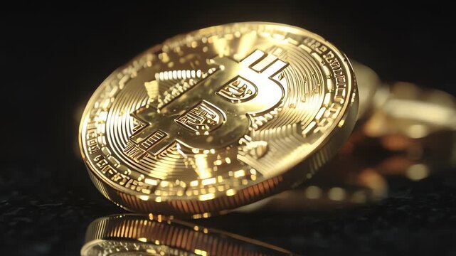 Golden Bitcoin Cryptocurrency Coins Stacked.