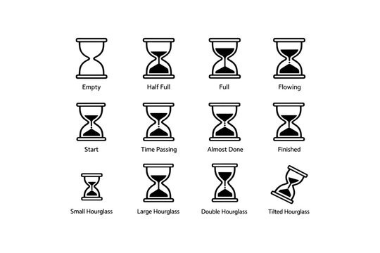 Hourglass icons showing various stages of time passage and designs