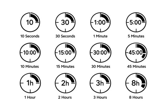 Time interval icons: seconds, minutes, and hours indicator set