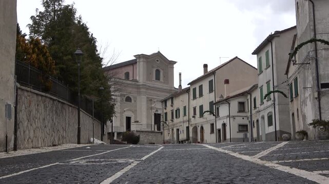 Historic architecture and mountains in Capracotta, one of the highest towns in the Italian Apennines.