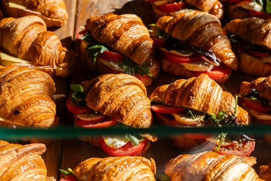 croissants prepared for breakfast with various fillings