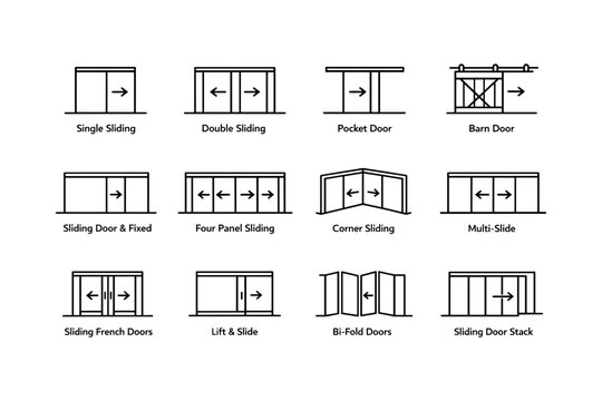 Various sliding door styles and mechanisms illustrated